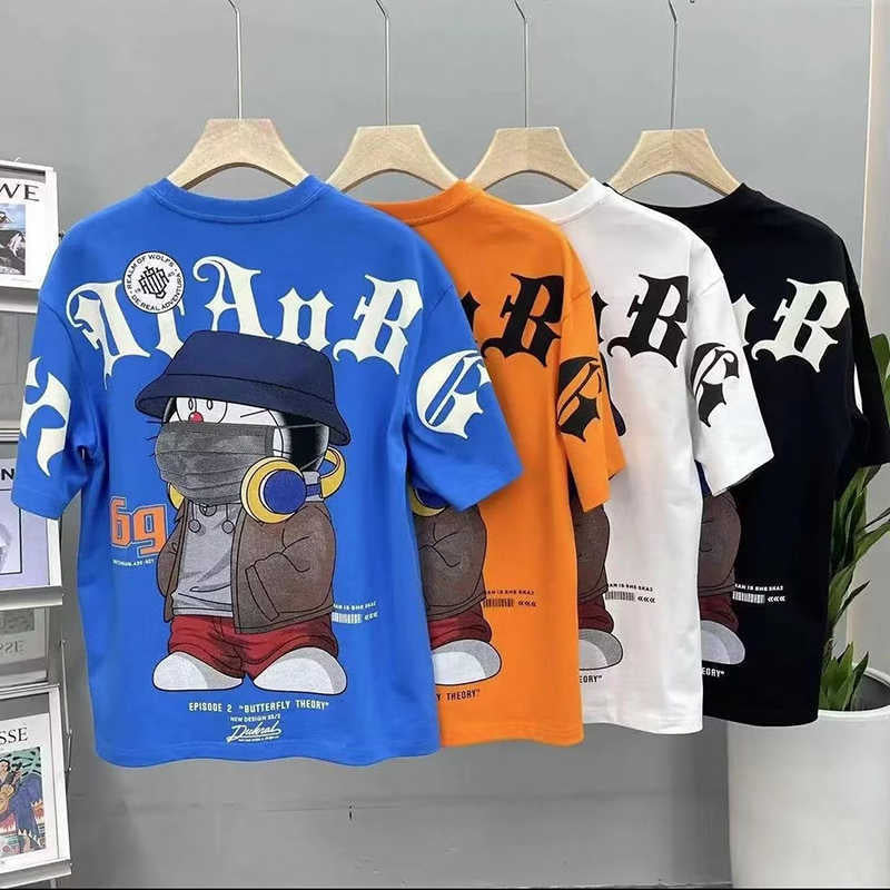 Summer Men&#039;s T Shirt Shirts Short Sleeve Tops Tee Korean Harajuku Fashion Graphic Men 100%Cotton Men Clothing Cartoon Men