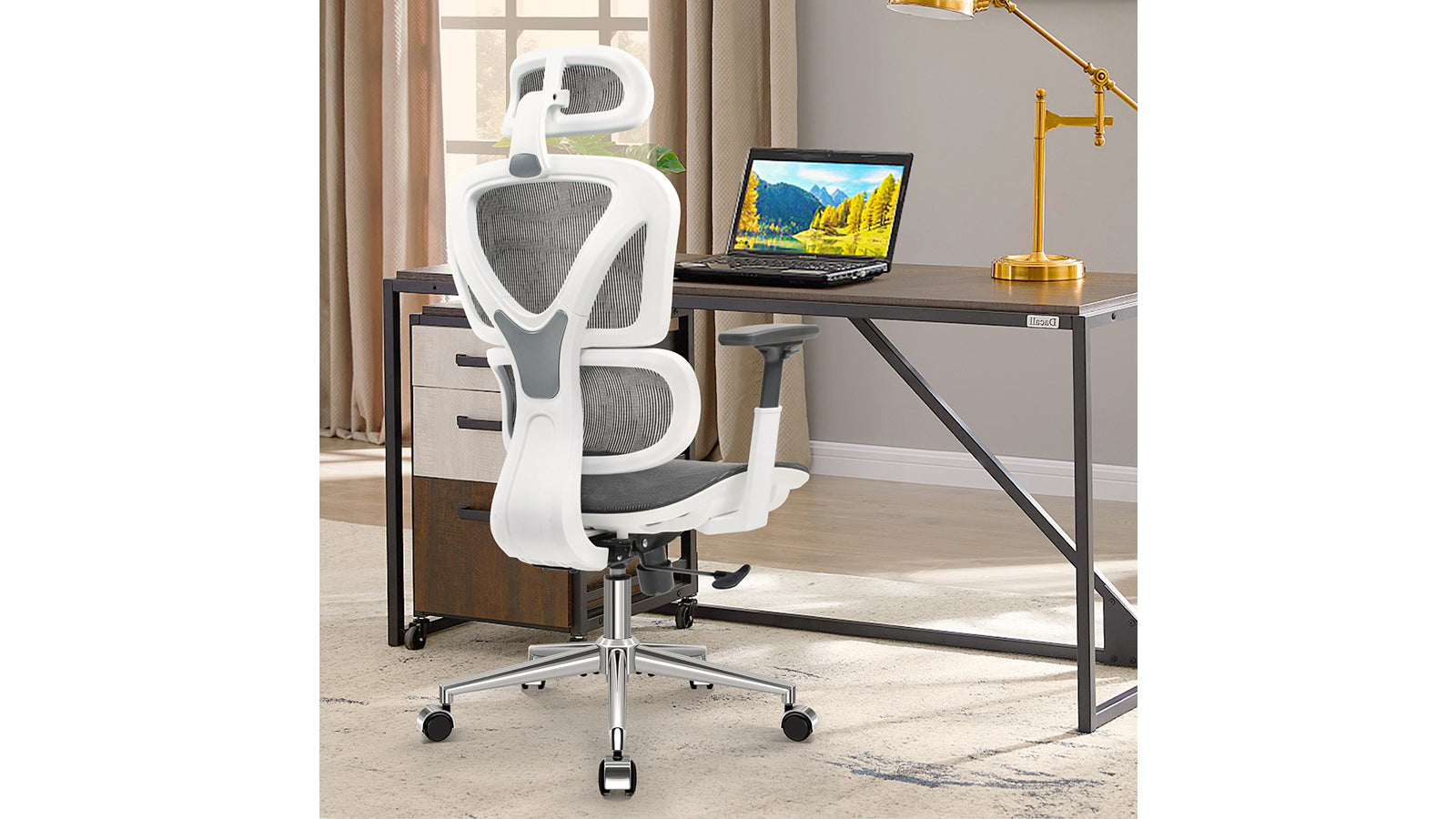 KERDOM FelixKing Ergonomic Chair: Double Lumbar Support White - NS-Silver Stand