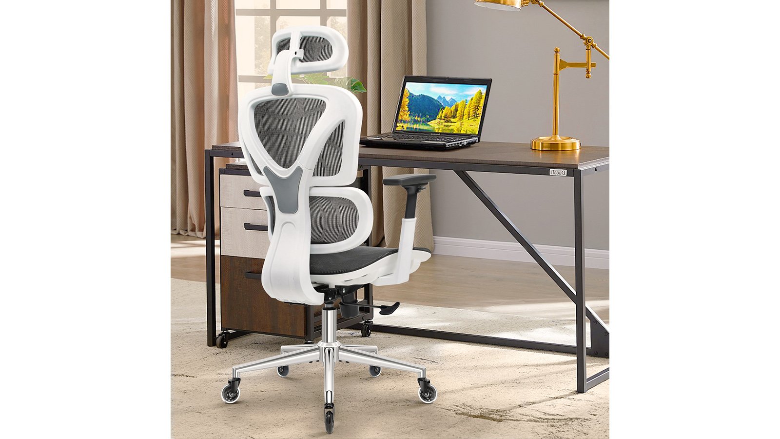 KERDOM FelixKing Ergonomic Chair: Double Lumbar Support White - NSF-Silver Square Stand & Firewheels