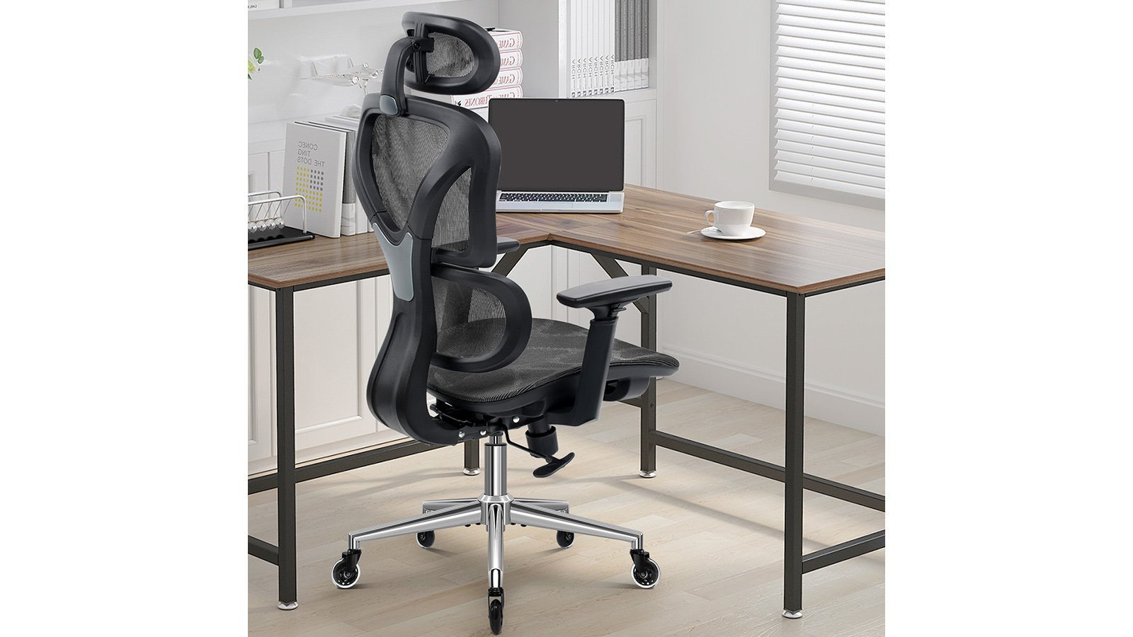 KERDOM FelixKing Ergonomic Chair: Double Lumbar Support Black - NSF-Silver Square Stand & Firewheels