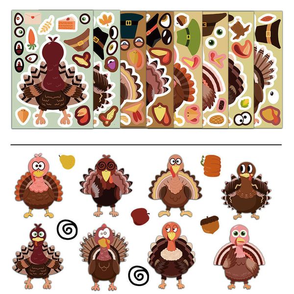 8 Thanksgiving Puzzle Cartoon Ins Handheld Account Phone Case Notebook Decorative Waterproof Stickers