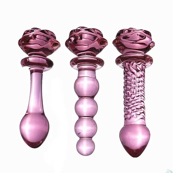 Other Health Beauty Items Rose Glass Anal Plug Dildos Butt Plug Adult Products Glass Dildo Penis Anal Shop Toy Dildo for Anal Women Q241019
