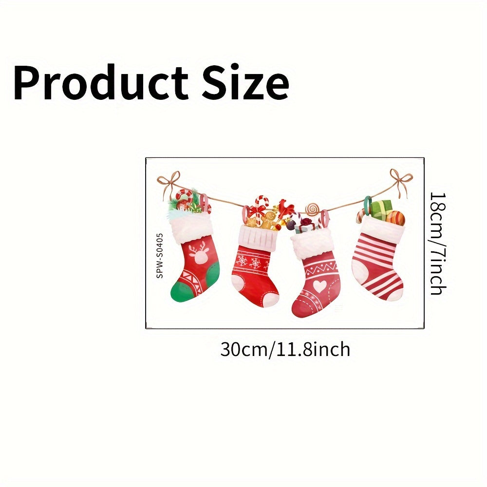 TEMU 1pc Festive Christmas Stocking Toilet Lid Decal - Self-adhesive, Cartoon Holiday Bathroom Sticker With Santa & Reindeer Design, , Single Use,
