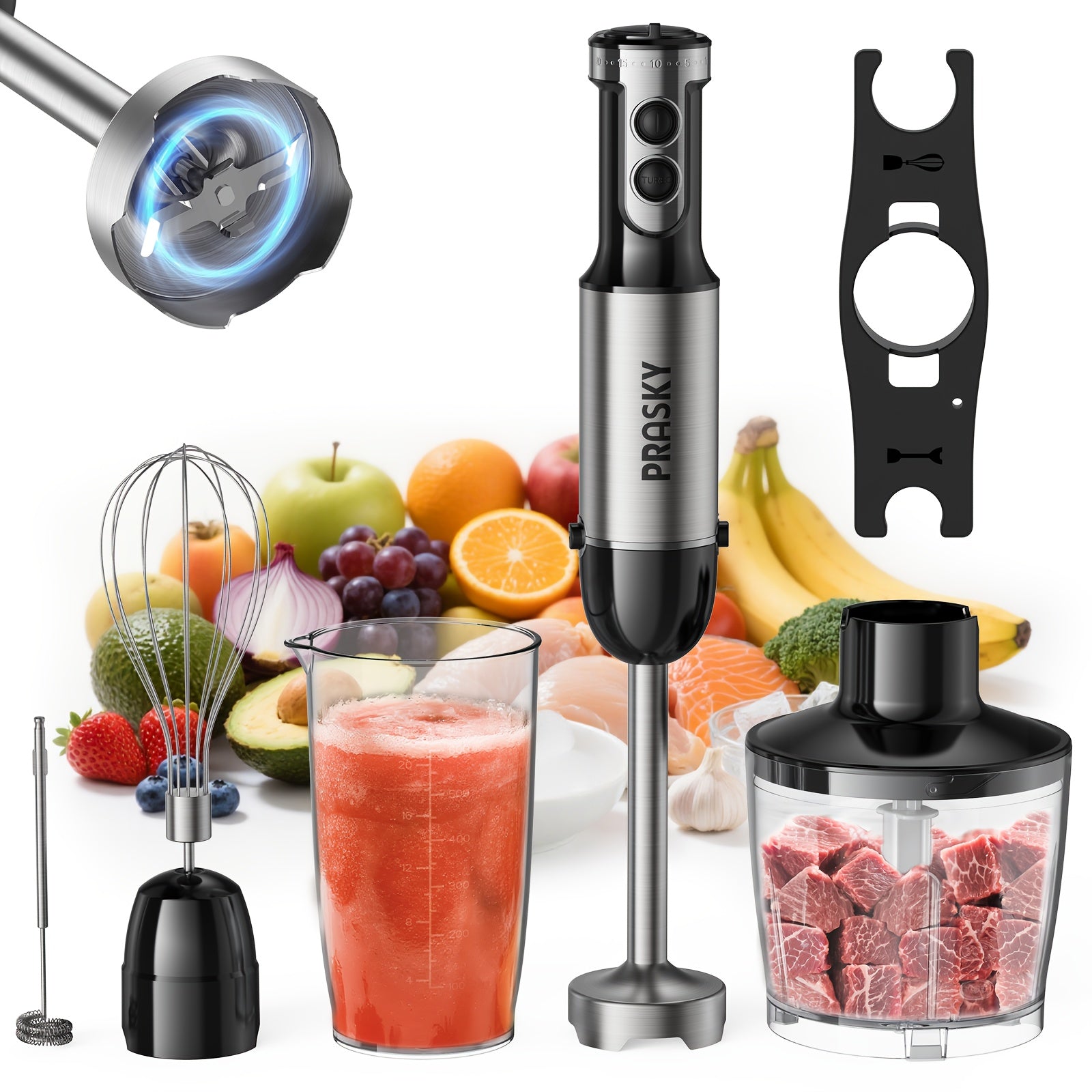 TEMU Handheld Mixer, With Attachments - Whisk, Measuring Cups, Heavy Duty Motor, Meat Chopper, Kitchen Must Haves, Blender, Meal Prep Tools, ,