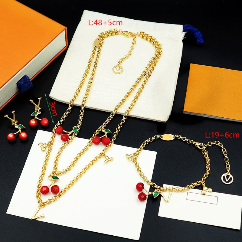 Brand Designer Cherry Series Necklace Bracelet and Earring Set A Luxurious Jewelry Set Suitable for Women Designer Wedding Necklace Bracelet and Ear
