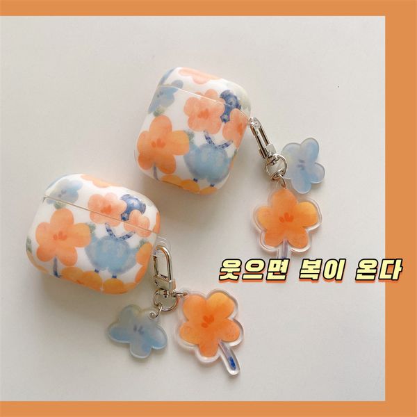 ddmygifts White background orange watercolor flower suitable for Pro 1-2-3 generation Bluetooth wireless headphone cover cartoon A