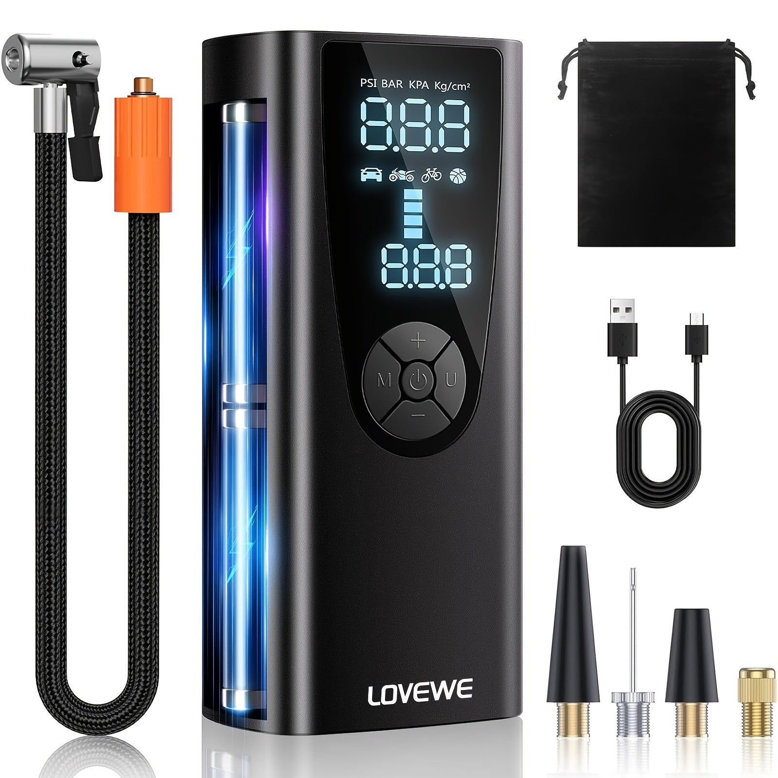 TEMU Lovewe 8000mah Tire Inflator, 150psi Portable Air Compressor, Portable Air Pump For Car Tires With 8000mah Battery, Auto- Pump With Digital