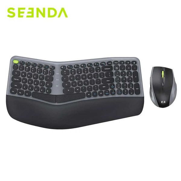 SEENDA Ergonomic Wireless Keyboard and Mouse 2.4G USB Ergo Split Keyboard with Wrist Rest 3-Level Optical Mouse for Windows MacCL240709
