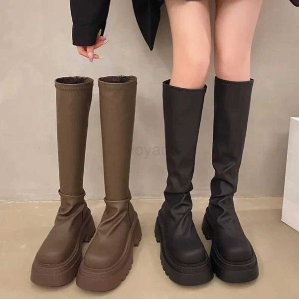 Inicialize nova plataforma wen joelho botas altas fi zagueiro zíperes knight lg botas outono inverno fem shoes grossos de salto z241122