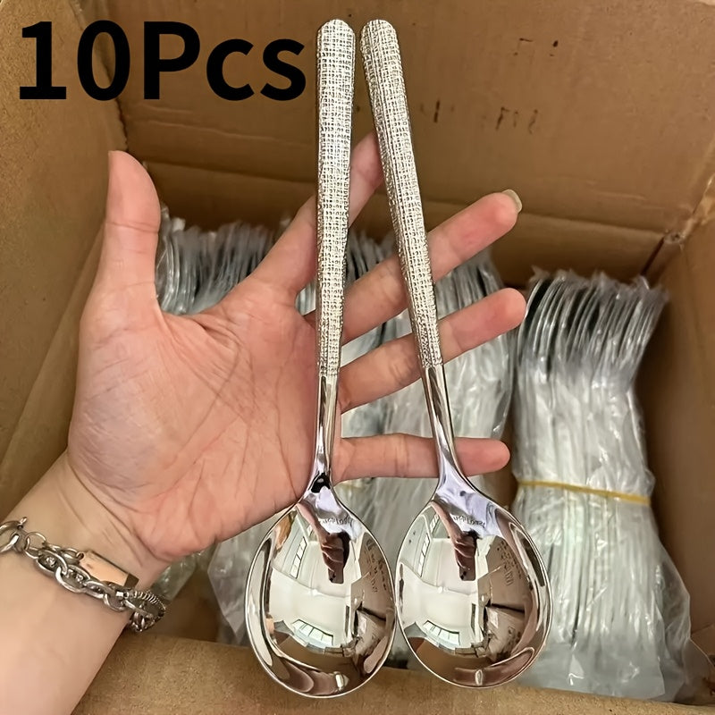 TEMU 10pcs Stainless Steel Spoons, Rust-resistant And Durable For Korean & Western Cuisine, , Long-lasting Kitchen Utensils