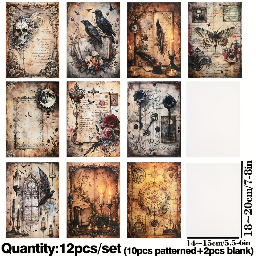TEMU 12 Sheets Vintage Gothic Vellum Paper With Ornate Floral, , Bat & Clock - Translucent Textured Texture For Scrapbooking, Junk Journals, Diy Card