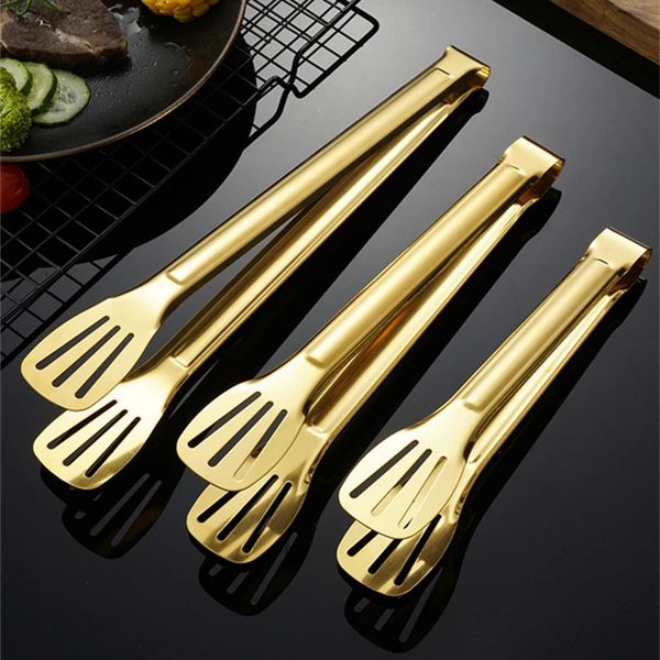 18-Styles Gold BBQ Food Tongs Steak Clip Stainless Steel Hollow Cake Bread Grill Clamp Cooking Utensils Kitchen Accessories 241028