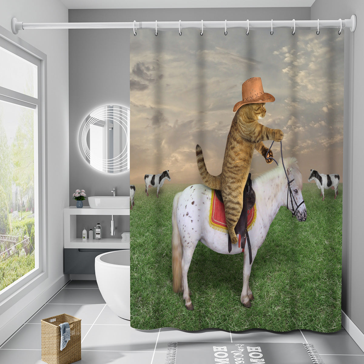 YL-36944 Manufacturers Spot Digital Printed Fabric Shower Curtain Waterproof Thickened Bathroom Partition Curtain with Hook