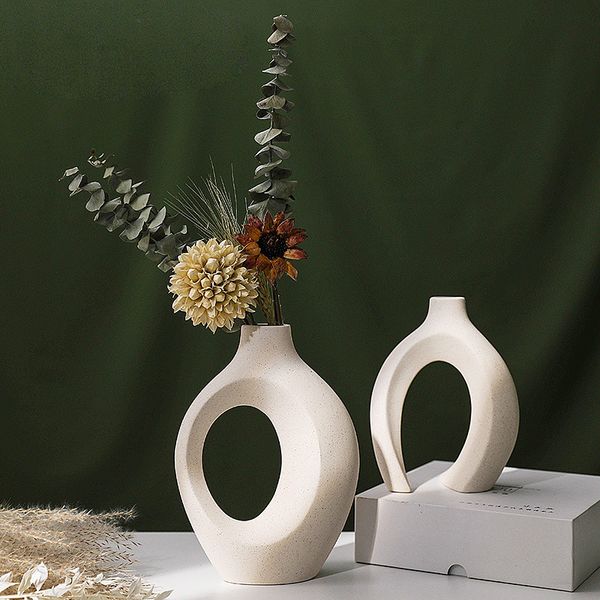 Nordic Ceramic Vase Baby Shower Wedding Decoration White Matte Flower Pot Handicrafts For Living Room Table Home Decor 8 Pairs