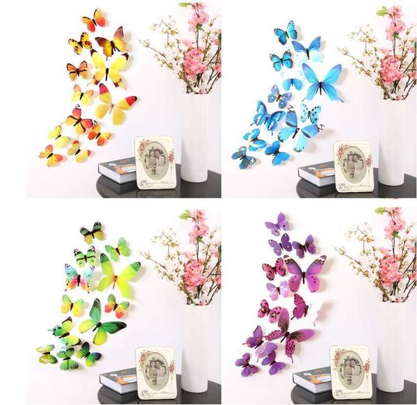 12pcs 3D Wall PVC Simulation Stereoscc Butterfly Mural Sticker Fridge Magnet Art Decal Kid Room Home Decor FY8919 0906