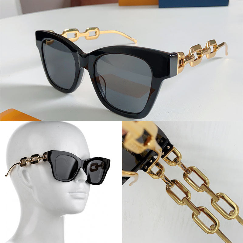 Designer Luxury Women Edge Large Square Sunglasses House style metal chain link mirror legs chain link with floral logo carving gradient Z1631 leisu
