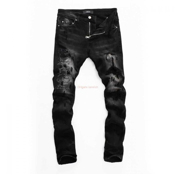 Designer Clothing Amires Jeans Denim Pants 2021 Fashion Men Amies Mens Wear Hole Patch Jeans Youth Tight Printed Pants Hole Black Casual Pan