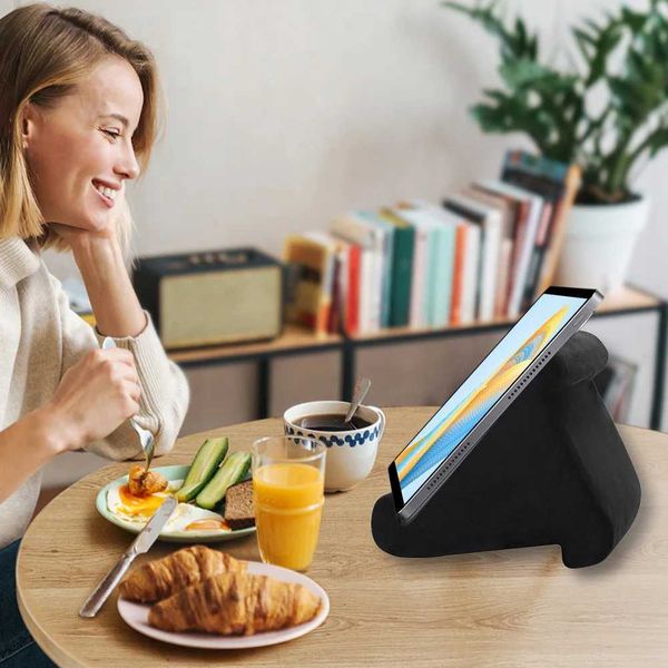 Sponge low cushioned tablet stand with 3 viewing angles and pockets used as a base overlap stand for iPad tablets Kindle smartphones and boo