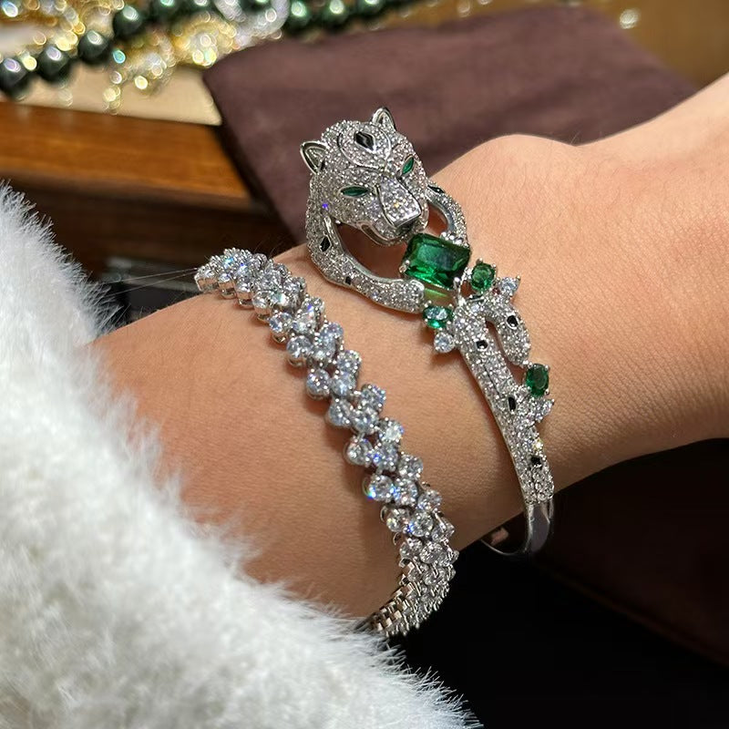 new fashion trends shining zircon leopard bracelet three rows of small round drills bracelet dress banquet bracelet premium products woman jewelry s