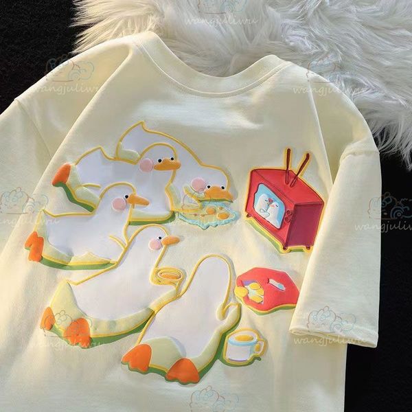 High Quality Cartoon Letter embroidery Summer Trend Pure Cotton Luxury Men Women T-Shirt Designers Offs Clothing Loose Casual Couples Shirt