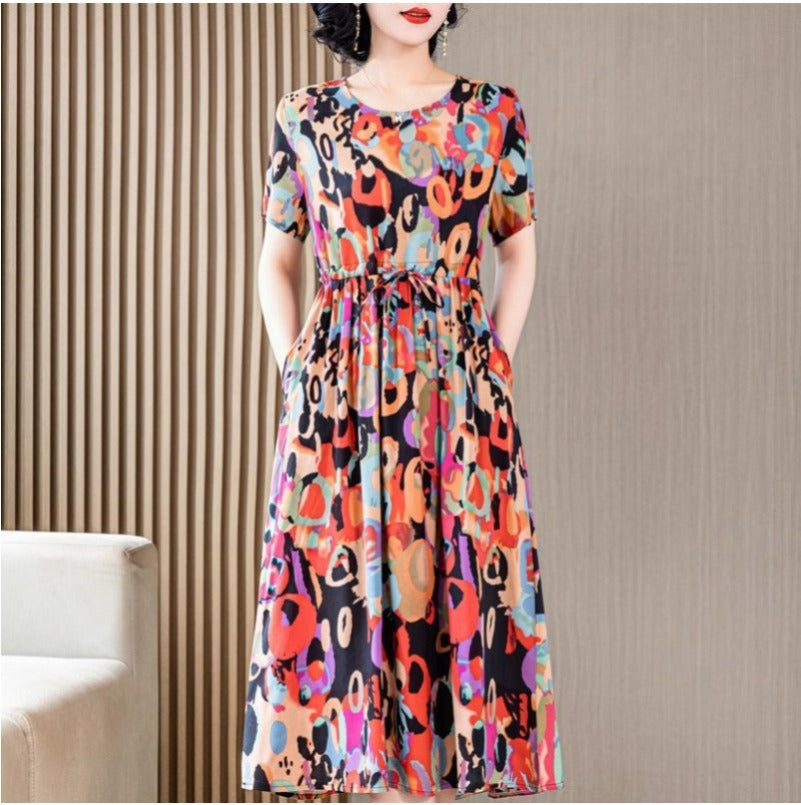 (901) New Cotton Silk Dress Fashionable and Stylish Big Swing Skirt