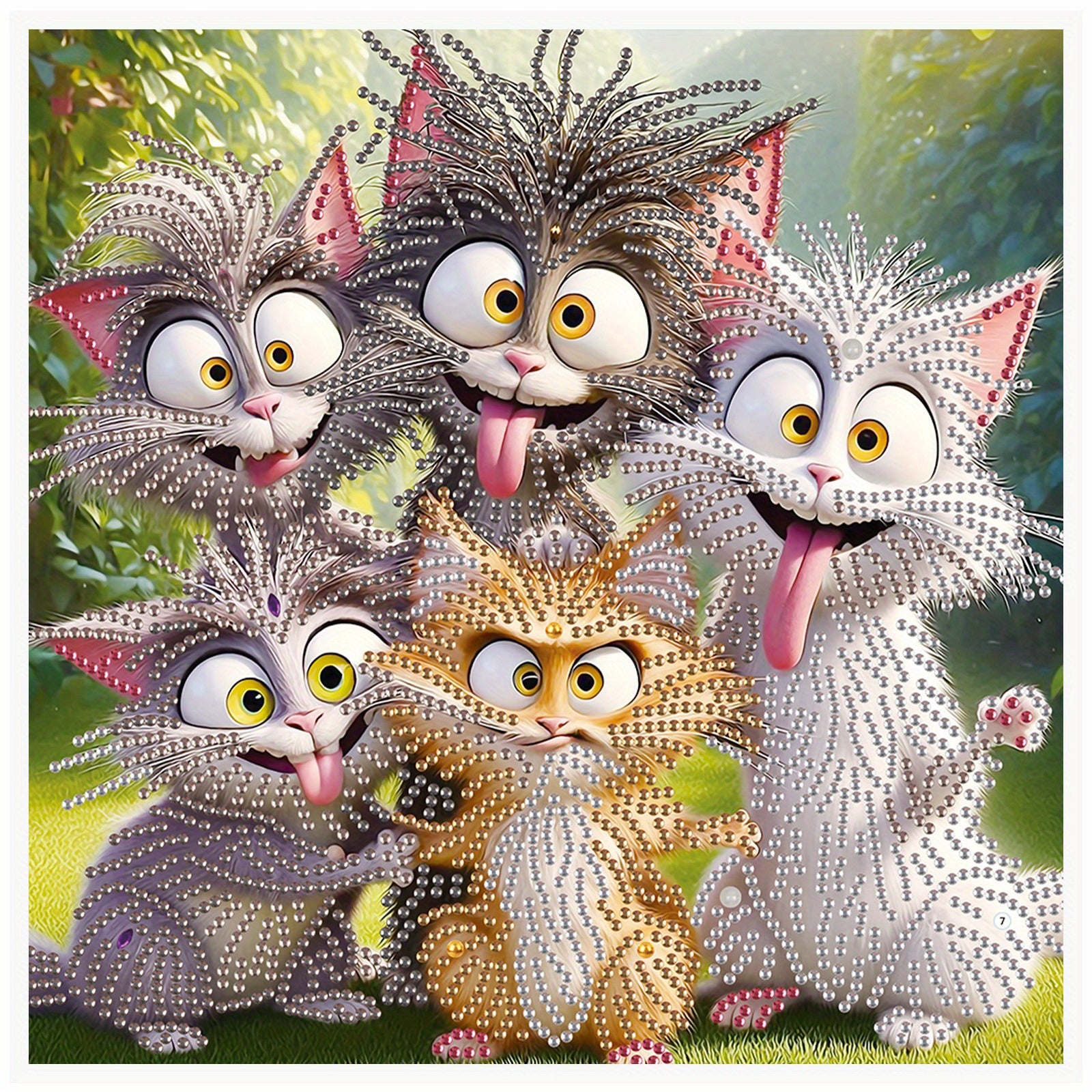 TEMU 1pc Whimsical Cats 5d Diy Painting Kit For Adults - Unique Special Shaped Diamonds, Vibrant Cartoon Cats On Canvas, Wall Decor, Kits