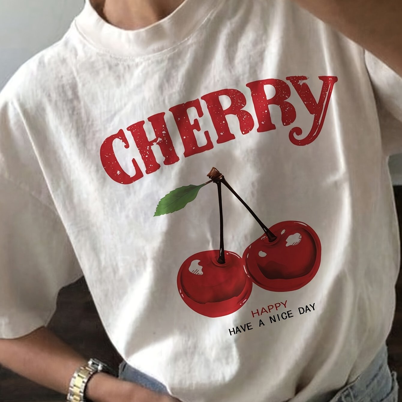 TEMU Fashionable Letter Printed Women's T-shirt, Comfortable And Relaxed, Round Neck, Suitable For All , Elegant Casual Top, , Summer , Elegant Party