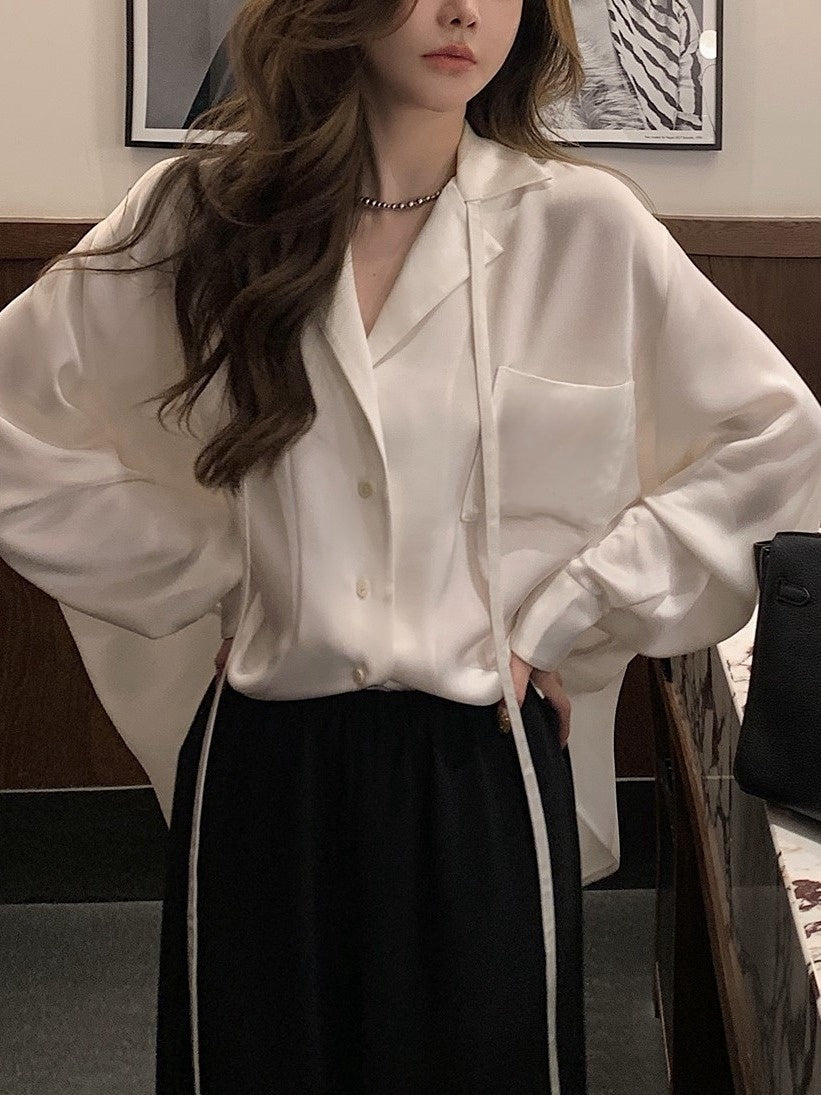 Designer Womens loose Blouses Long Shirts Anagram Silk and satin Classic Summer New paris T-Shirt Casual Long Sleeve Tops Femme Pocket Letter Embroi