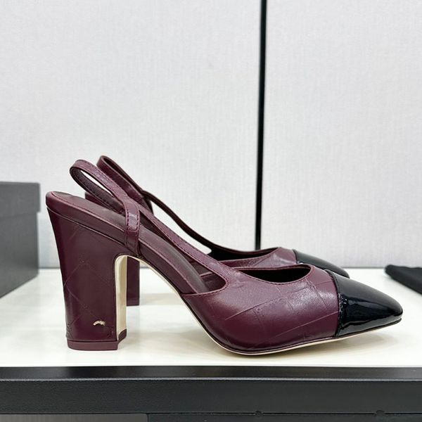 Sheepskin Slingbacks Women Sandals Chunky Heels Dress Shoes Ladies For Party Wedding Shoe Quilted Texture Hardware Metal Outdoor Leisure Sho