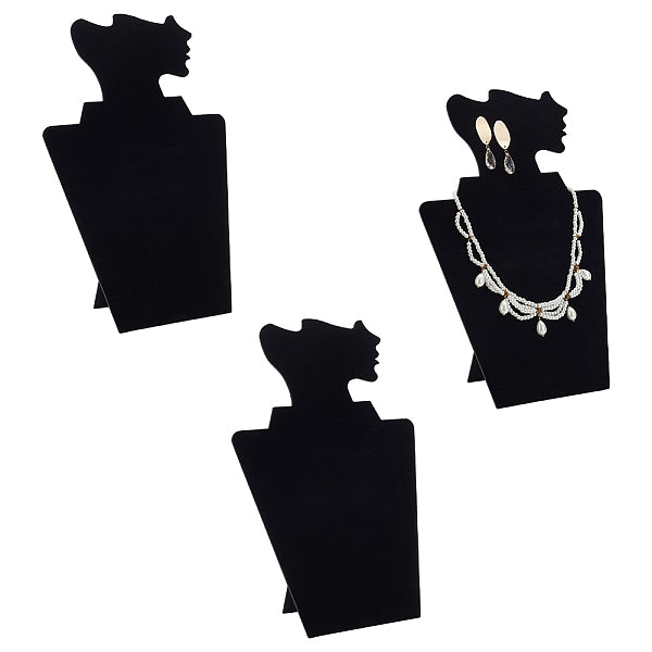 Expositores de collares con perfil lateral de terciopelo y cartón.