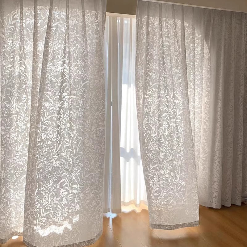 T0371 pastoral jacquard curtain gauze high-grade living room balcony sunscreen light-transmitting and non-transparent mirror veil finished white gau