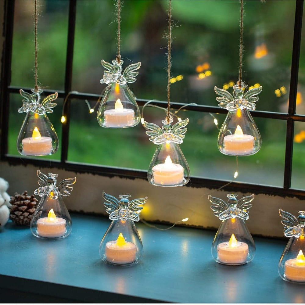 20 Hanging Glass Candle Holder Angel Candle Holder With LED Tea Light Candle Inside for Wedding Party Candlesticks for Candles
