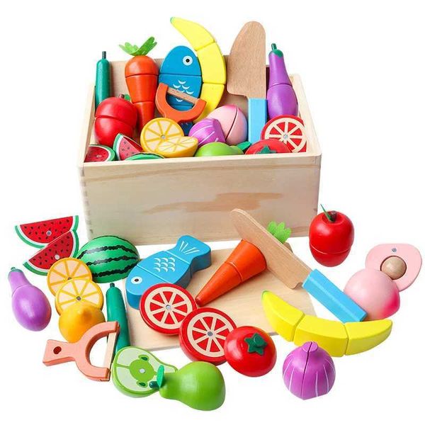Childrens vegetable and fruit food toys wooden magnetic kitchen pretend to play restricted games X241107