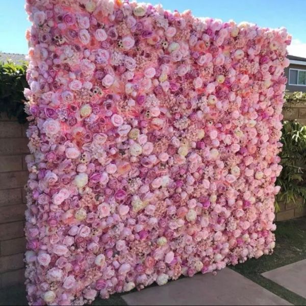 3D Artificial FlowerWall Panels Pink Peony Ivory Hot Red Pink Rose Green plants Wedding Backdrop Runners Home Decor 2024918