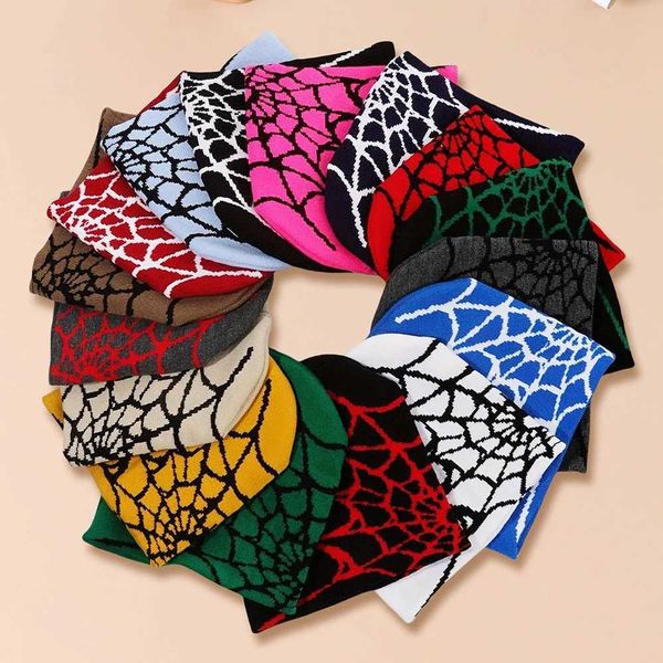 Beanie-Skull Caps 1pc Spiderweb Pattern Knitted Beanie Hat For Men Multi Colored Fashionable Warm Hat Suitable For Autumn And Winter H241230