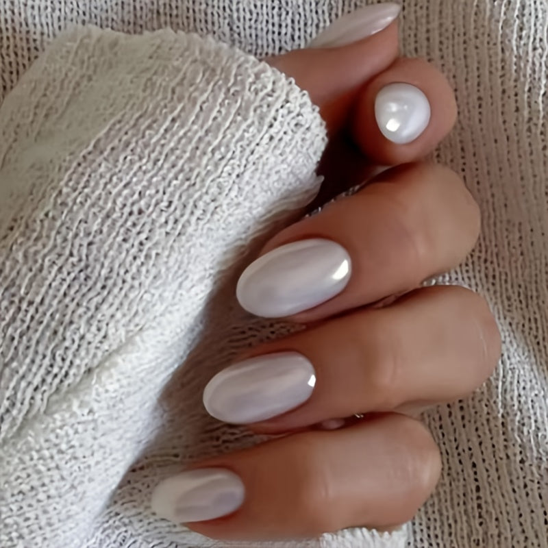 TEMU 24-piece Oval Press-on Nails Set With Nail File And Jelly Glue – Simple, Stylish, And Perfect For Casual Attire