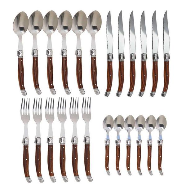 Jaswehome Tableware Stainless Steak Knives Set Dinnerware Set ABS Wood Grain Handle Knife Fork Spoon Flatware X250210