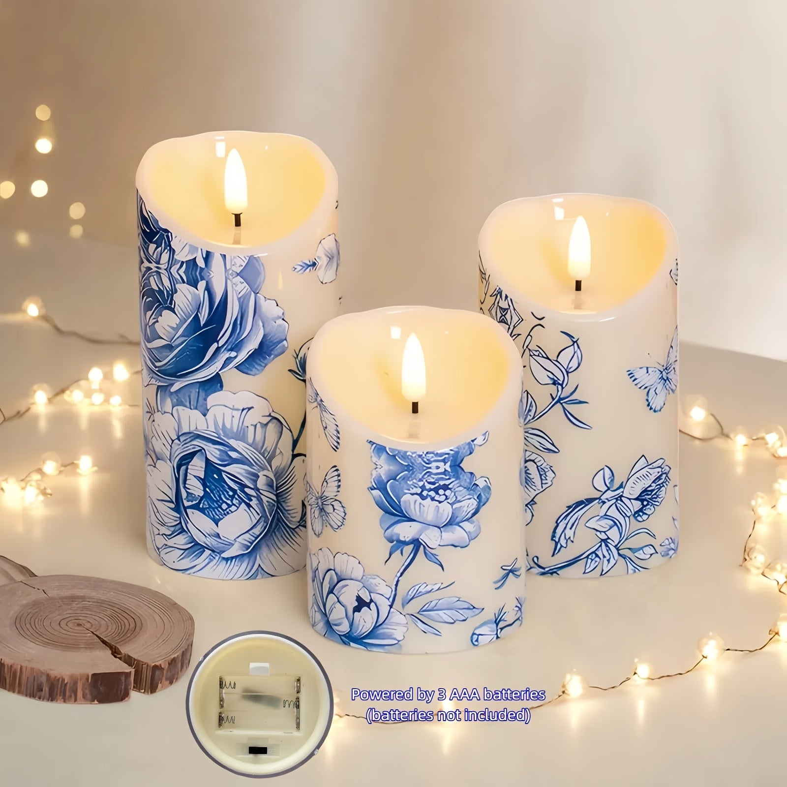 TEMU Blue Flameless Pillar Candles (set Of 3), Blue , Ideal For Wedding Decor, Birthday Gift, Party Decor, Summer Decor, Father's Day Gift, Bedroom