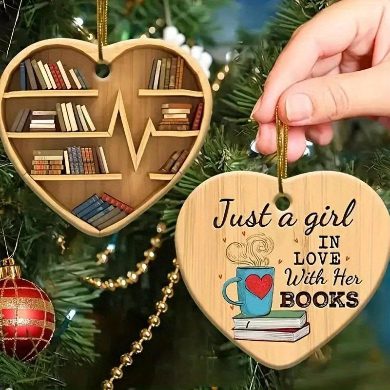 TEMU 1pc Heart-shaped Bookshelf Ornament - Double-sided Acrylic With "just A Books" , Ideal For Decor, No Power Needed, Gift|bookthemed Decor|cutout