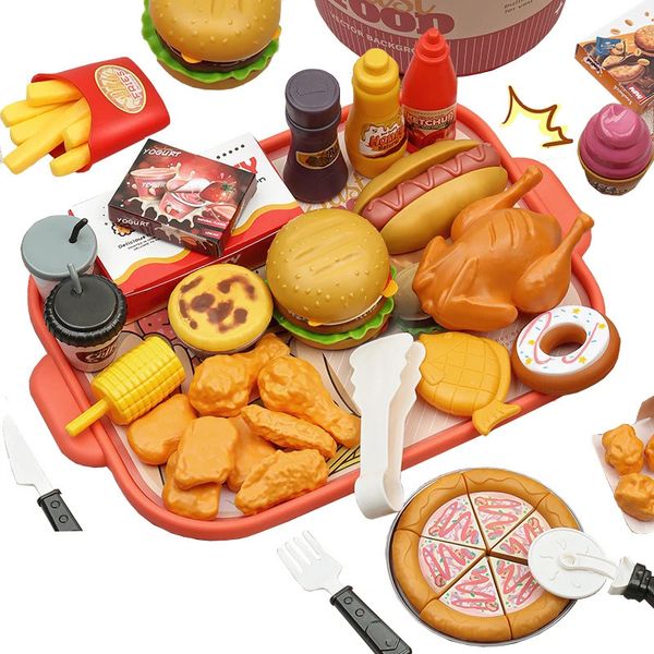 Kids Kitchen Play Set Toys Accessories Pretend Play Food Simulation Cooking Toys Set Hamburg Pizza Dog Toys for Girls Boys 250109