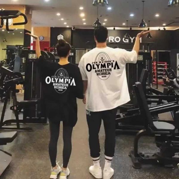 Camisetas masculinas 2025 camiseta fitness women short slve summer olympia casal solto plus size ts ts Treinando camiseta de esportes de alg