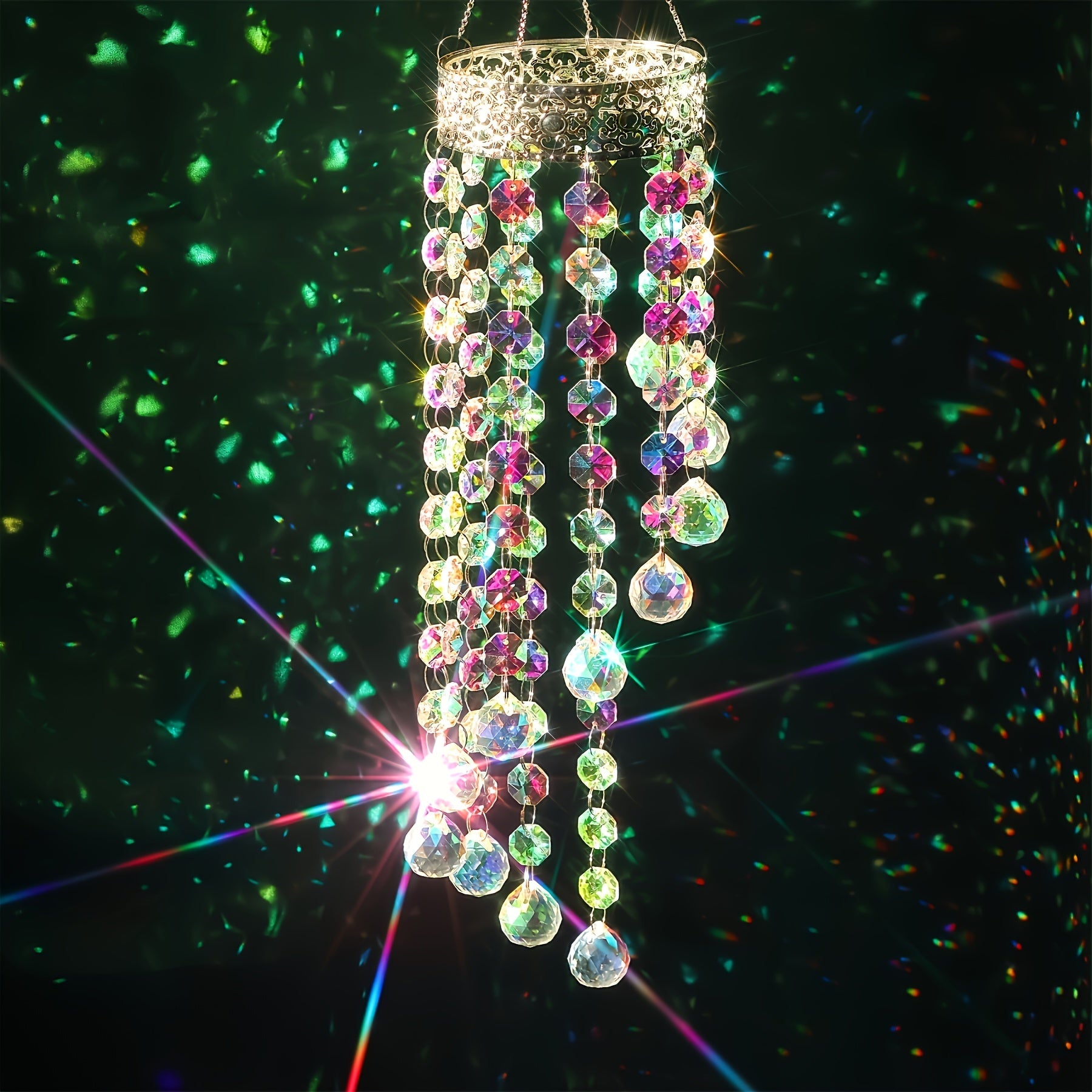 TEMU A Crystal Wind Chime With Glass Bead Prism Pendants, Used For Decorating Garden , An Elegant Hanging Sun Decoration.
