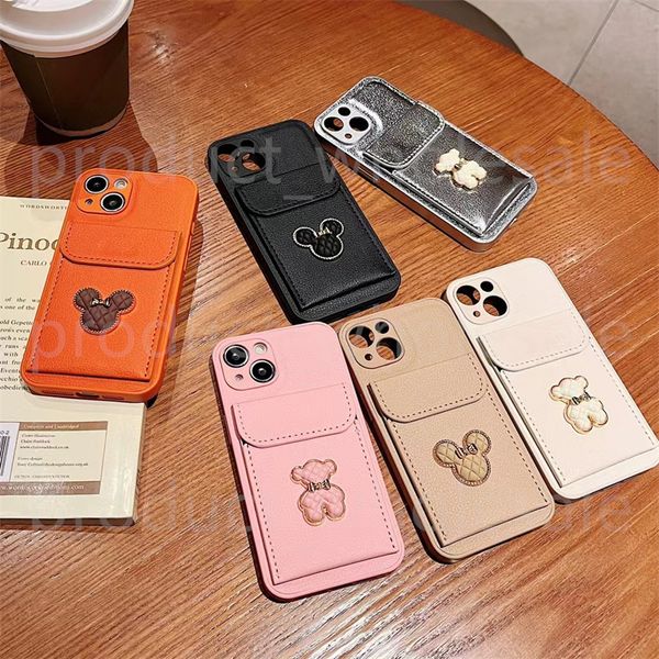 Fashion designer Leather PU Silicone case For iphone 16 16promax 15 14 plus 13 12 11 pro max Cartoon animals phone cases With card holder Pr