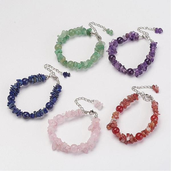 Natural Gemstone Chip Beads Bracelets