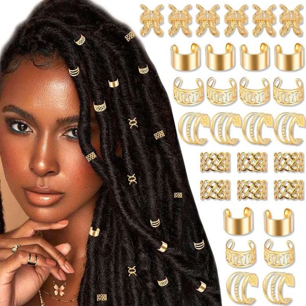 50PCS Alloy Jewelry for Braids Dreadlock Accessories Metal Braid Non-Piercing Ear Beard Beads Hair Cuffs Clips