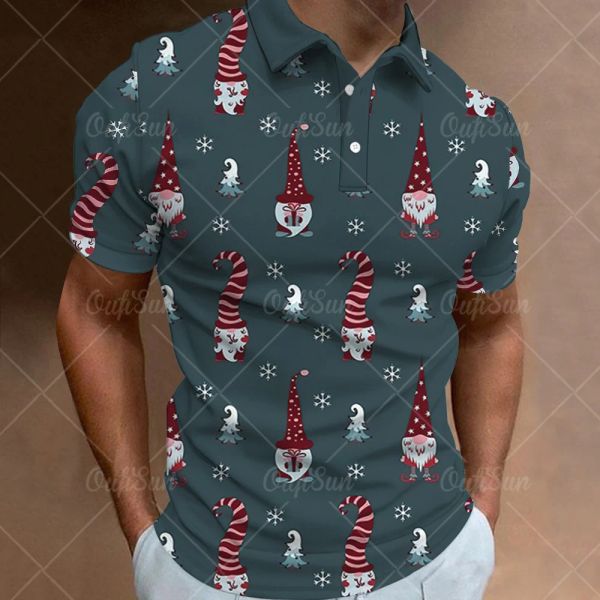 Simple Polo T-Shirts For Men 3d Christmas Print High-Quality Men&#039;s Clothing Loose Oversized Shirts Street Designer Short Sleeves