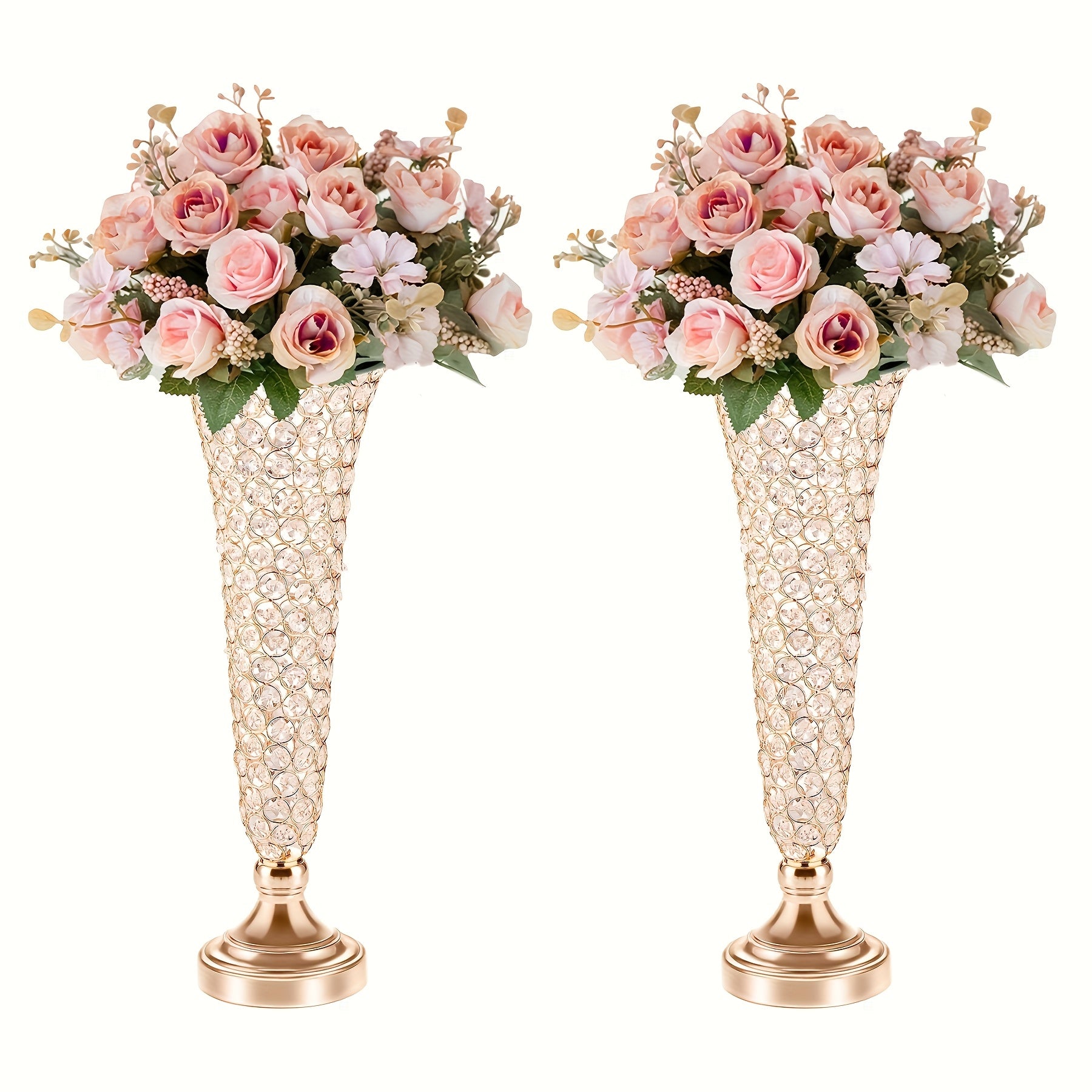 TEMU 2pcs Vase Flower Stand Wedding Celebration Desktop Decoration Centerpiece, Trumpet-shaped Vase With Bouquet Of Flowers, Party, Anniversary,