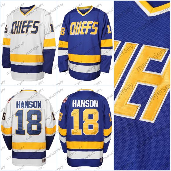 18 Jeff Hanson Brother Mens Charlestown Chiefs Stitched Movie Hockey Jerseys In Stock Fast Shipping Loose Fit V-Neck Slight Stretch Polyeste