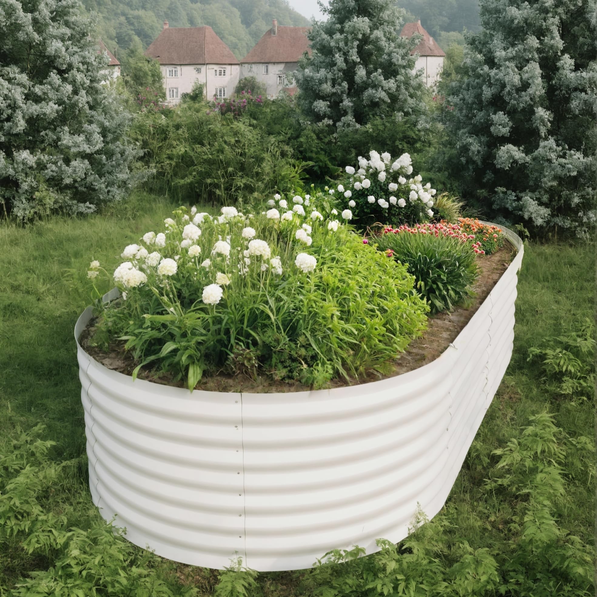 Garvee 8' X 4' X 2' Oval Metal Raised Garden Bed with Safety Edging, Outdoor Planter Box for Vegetables & Plants, Beige