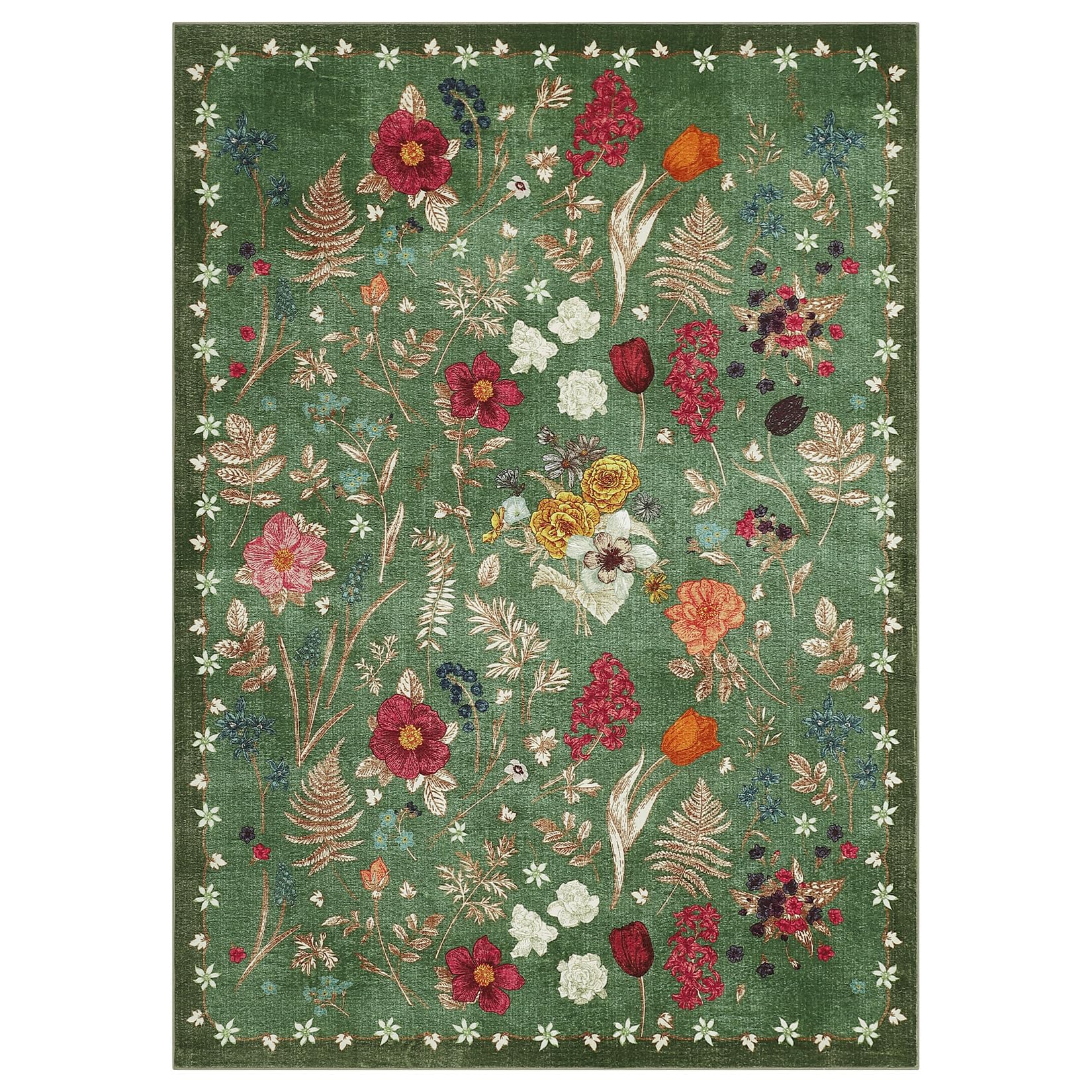 Garvee Colorful Floral Door Area Rug Non-Slip Soft Faux Wool Carpet Green 8x10ft